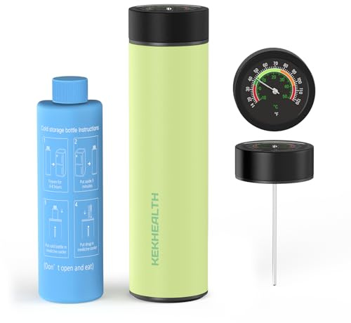 KEKHEALTH Pochette Isotherme Insuline Voyage, Trousse Isotherme Médicament 60 h, Glacière Médicale pour Insuline, GLP-1, Peptides & Stylos Injectables, Thermomètre Mécanique, Acier Inox, 3 Stylos