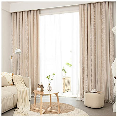 SHENGXINA Lace Curtains For Windows YanYangTian Tulle embroidery Gauze curtain for living room bedroom kitchen solid Jacquard curtain Garden gazebos lace curtains Lace Curtains(Beige)