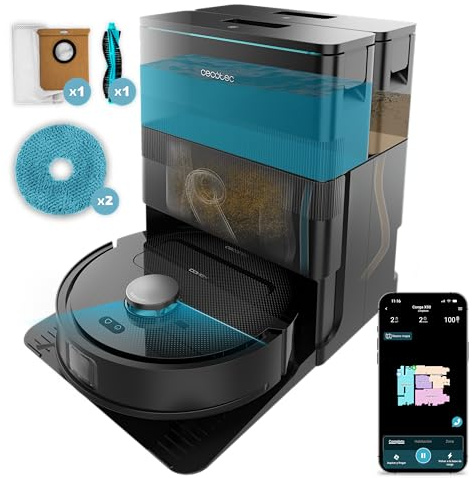 Cecotec Robot Aspirateur et Laveur de Sols avec Base d'Auto-vidage et App Conga X50 X-Treme. Navigation Laser, 15000Pa, Autonomie 240min, Serpillières Élevables, Base avec 3 Réservoirs
