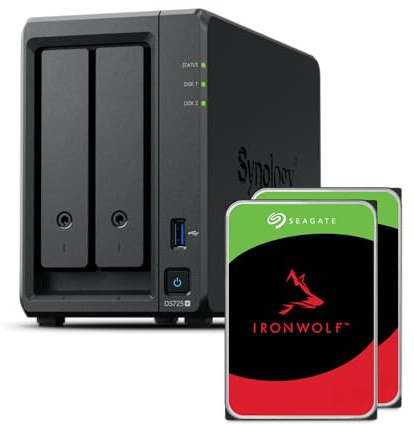 Synology DS725+ 8TB Bundle (Seagate Ironwolf 2X 4TB) 2 Bay Plus serie con Ryzen R1600, 4GB RAM (32GB max), 1x 2.5GbE, 1x 1GbE, 2x slot M.2 NVMe. Espansione DX525 disponibile tramite Type-C