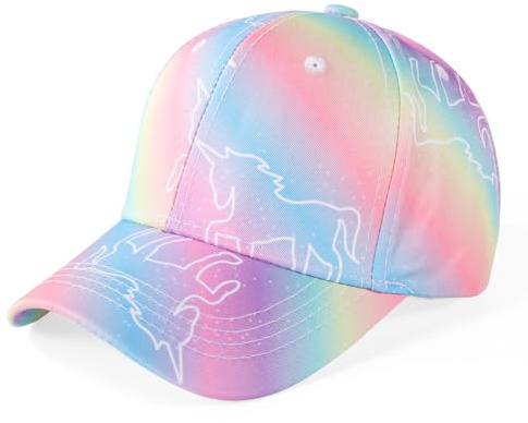 Jupsk Girls Baseball Cap Baby Sun Hat UV Protection Summer Bucket Hat Rainbow Unicorn Trucker Cap for Kids Children 3-8 Years