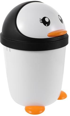 WEKAMOS Papelera con Tapa Abatible de Plástico con Forma de Pingüino Grande, Cubo de Basura Kawaii para Escritorio y Dormitorio, Bote de Basura Decorativo para Hogar y Oficina,