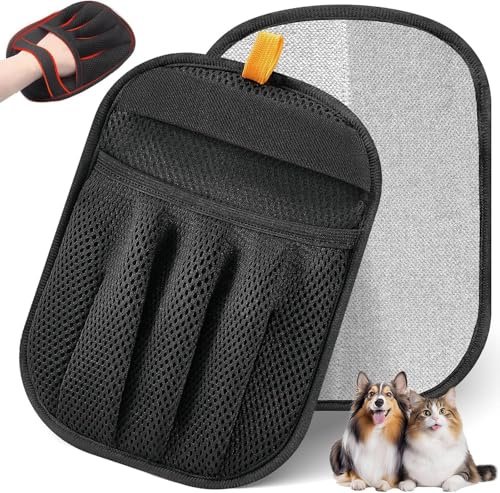 ROMANVIC Pet Hair Remover Glove, Pack of 2 Electrostatic Dog Hair Removal Gloves, Fur Magnet, Cat Hair Remover, Double-Sided, Reusable for Dogs and Cats
