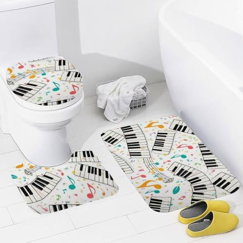 Juego De 3 Alfombrillas De Baño Notas Musicales Coloridas Teclas De Piano Juego De Alfombrillas De Baño Cómoda Decorar Alfombras De Cama, para Bathroom, Cocina, Dormitorio