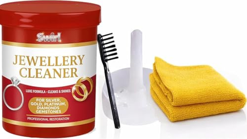 Jewellery Cleaner - Silver & Gold Jewellery – 145ml Liquid Cleaning Solution with Basket, Brush & Polishing Cloth – Jewellery Cleaning Kit for Rings, Earrings & Watches - Silver Jewellery Cleaner
