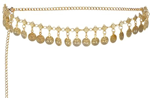 GORGECRAFT Gold Chain Belt for Women Belly Dance Chains with Coin Pendants Vintage Adjustable Boho Waist Costume Prop for Dresses Jeans Blouse Dancing Summer Beach Party Country Concert Outfit