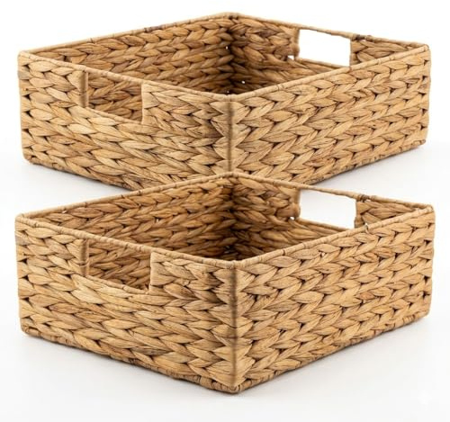 Cesta de almacenamiento sostenible de jacinto de agua, trenzada a mano, apta para estantes Kallax (medio compartimento), 30 x 34 x 15 cm, color natural (2)