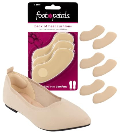 Foot Petals Insertos de cojín para la parte posterior del talón para mujer, protectores de talón, cómodo agarre para aliviar el dolor y dimensionar, 3 pares, caqui