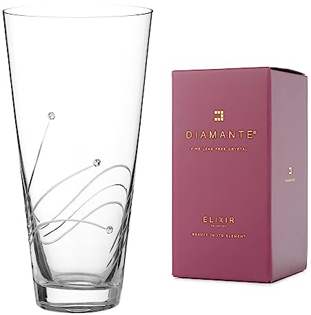DIAMANTE Swarovski Conical Hand Cut Crystal Vase ‘Glasgow’ with Swarovski Crystals 25cm – Crystal Glass Vase in gift box