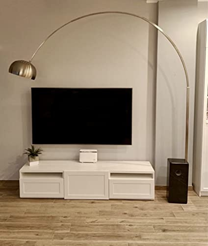 VOLERO' Lámpara de Arco, Modelo Atena, Base de mármol, sección Rectangular (Negro)