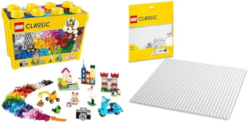 LEGO 10698 Classic Large Creative Brick Storage Box Set & 11026 Classic White Baseplate Building Base, Construction Toy Square 32x32 Build and Display Board, Multicolor
