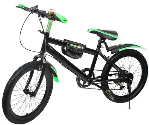 Fetcoi Kinderfahrrad 20 Zoll Jungen Mädchen | Fahrrad 20 Zoll Kinder MTB Mountainbike Grün | 7 Gang | Kohlenstoffstahl Rahmen | Doppelscheibenbremse | EU Stock