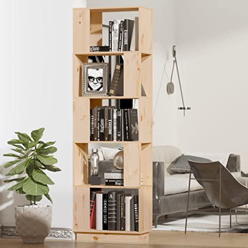 WIFESE Estantería Madera de Pino Maciza Beige 51x25x163,5cm Librería de Sala de Estar Estructura Robusta Divisor de Espacios Pasillo Oficina Estancia Separador de Ambientes Mueble para Libros