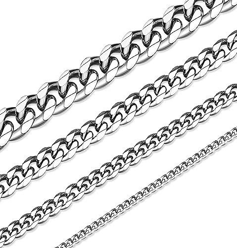 XIRUVE Breite 3mm/5mm/7mm/10mm, Länge 36-76cm Wählbar Klassische Massiv Panzerkette Herren Damen Edelstahl Halskette (S,5mm,51cm)