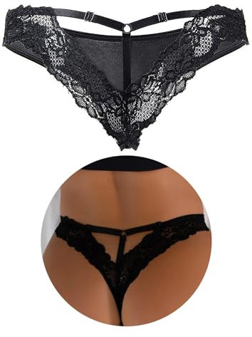 comeondear Damen Höschen Sexy String Tanga Damen Spitze Unterwäsche Brazilian Slip Bikini Thong Erotisch Panty T-Back Hipster Dessous Große Größen Unterhosen Reizwäsche(Schwarz,M-L)