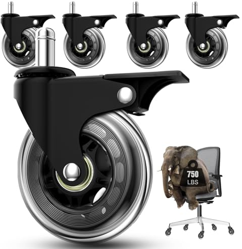 Lipshome Office Chair Casters with Brake, 3 Inch Universal Casters,Suitable for Carpet and Hardwood Floors, Universal Fits Most Chairs (Black Office Chair Casters)