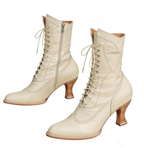 EGSDMNVSQ Bottes à Fermeture éclair à Talon Bloc Femmes Bottes En Cuir à Laçage Punk Gothique Pointues Demi Bottes Classiques Victoriennes Bottines à Talons De Mode Vintage