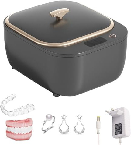 Ultraschallreinigungsgerät für Zahnersatz, 48KHZ Ultrasonic Cleaner, Ultraschall Brillenreiniger mit 3 Modi, Ultraschallgerät für Zahnersatz, Aligner, Retainer, Mundschutz, Schmuck (Grau)