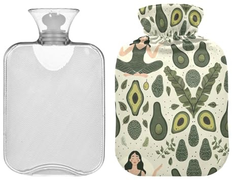 2L große Wärmflasche mit süßem Bezug, lustige Avocado-Yoga, langlebige Wärmtasche für Hand-/Fußwärmer, Menstruationskrämpfe, Nacken- und Schulterschmerzlinderung
