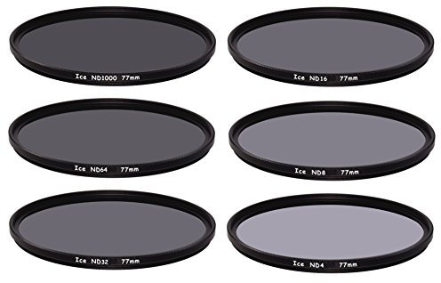 ICE 77mm 6 ND Filter Set Slim ND1000 ND64 ND32 ND16 ND8 ND4 Neutral Density 10, 6, 5, 4, 3, 2 Stop Optical Glass