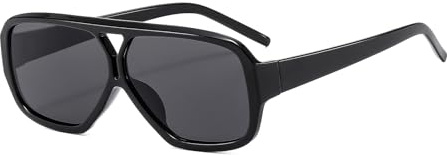 LJCZKA Gafas de Sol de Clásico Piloto Vintage Doble Puentes Mujer Hombre Cuadrado 70s UV400 Gran Tamaño Gafas de Protección para Conducir Viaje (Negro Brillante)