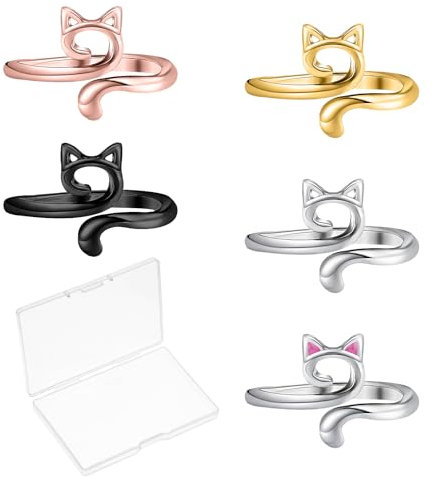 5 Stück Häkelringe, Strick Häkelschlaufenringe für Finger, Verstellbarer Katze Häkel Ring Offene Garnführung Häkelringe Stricken Häkeln Loop Ring Strickzubehör Cat Crochet Ring Häkel Zubehör