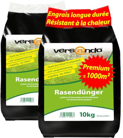 versando 20 kg Engrais gazon longue durée jusqu’à 1000 m² : apport nutritif parfait, effet longue durée jusqu’à 12 semaines, idéal pour une pelouse dense et verte – qualité premium