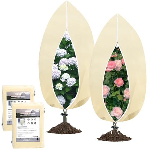 BSFeel Set di 2 cappe Invernali per Piante, 80 x 100 cm, Traspiranti, con Chiusura Lampo, riutilizzabili, per Alberi e arbusti (Beige)