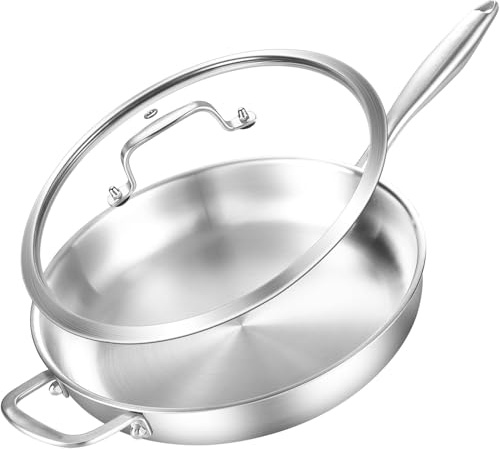 Nontoxicook Professional 30cm Tri-Ply Stainless Steel Frying Pan with Lid