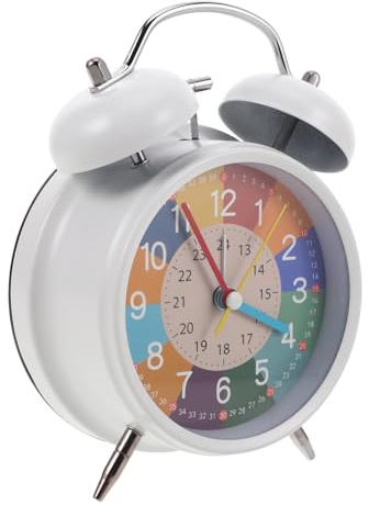 Cabilock Reloj Despertador para Niños con Campana Metálica, Compacto 4 Pulgadas, Sonido Alarma Suave, Diseño Educativo para Habitación Infantil, Mesa de Noche, Modelo a Pilas Color