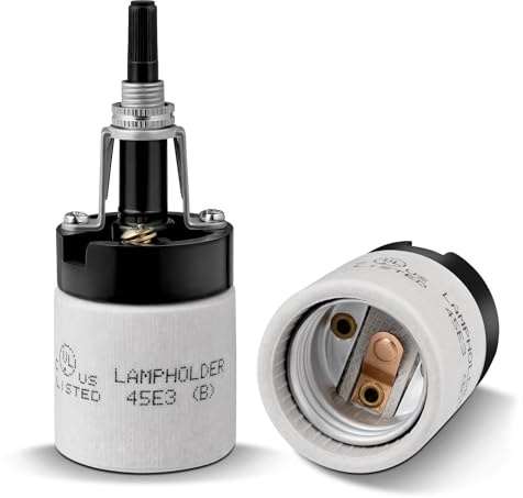 E26 Porcelain Lamp Socket with Rotary Knob Switch - High Temperature Resistance, UL Listed, 250V 250W for Safe Lighting Replacements(2 Pack)
