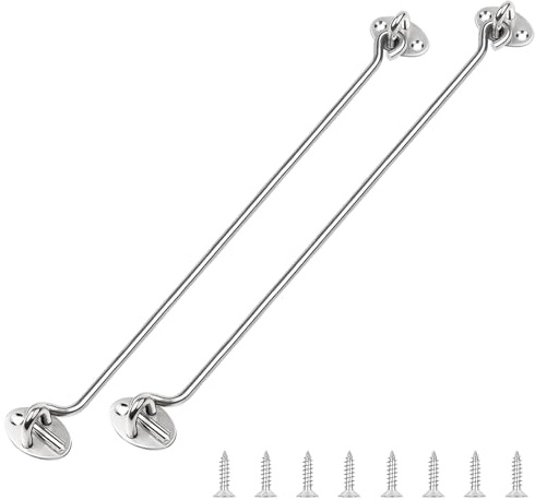 CHSEROK 2 Pezzi 400mm Chiavistello Porta, Gancio Chiusura Porta, Argento Gancio di Tempesta in Acciaio Inox, Chiavistello per Cancello con Occhielli, con 8 Viti, per Case, Giardini e Recinzioni