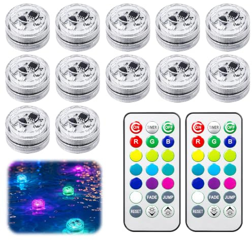 12Pcs Mini Luces LED Sumergibles, Multicolor LED Iluminación Estanque