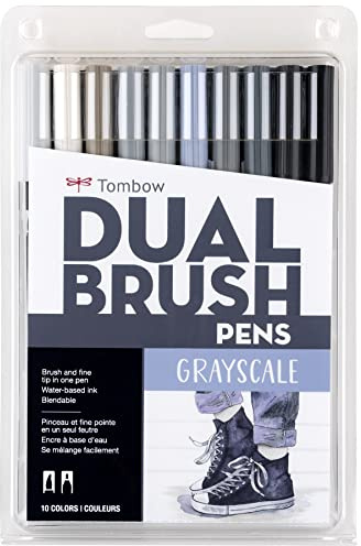 Tombow Gray Scale Dual Brush Pens, Pack of 10, Multi-Colour