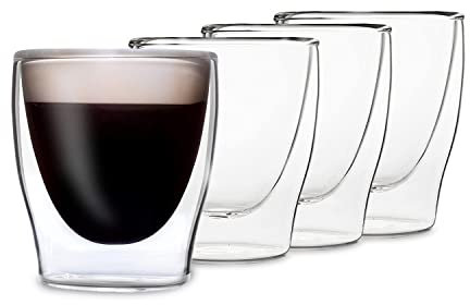 DUOS® Espressotassen Glas 4x80ml, Doppelwandige Gläser Latte Macchiato, Doppelwandige Kaffeegläser, Teegläser, Cappuccino Gläser, Eiskaffee Thermogläser doppelwandig, Latte Macchiato
