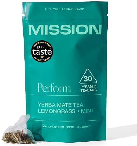 MISSION - Perform Tea - Yerba Mate Tea with Lemongrass & Mint - Sustained Energy & Performance - 30 Pyramid Tea Bags