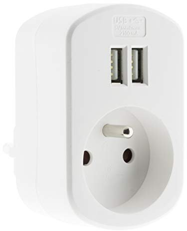 Zenitech, Prise 16A 2P+T avec 2 Ports USB 3,4A - Blanc - Rechargez vos appareils USB tout en utilisant une prise 2P+T - Certifié CE - Idéal pour la maison et le bureau