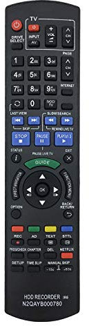 MYHGRC New Replacement Panasonic N2QAYB000780 Remote Control Compatible with Panasonic HDD Box Recorder TV DVD Recorder DMR-HWT230EB DMR-HWT130EB DMR-PWT635 BLU RAY - No Setup Required
