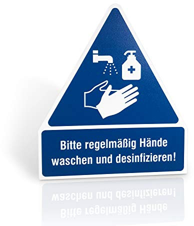 Betriebsausstattung24® Bitte regelmäßig Hände waschen und desinfizieren! | Gebots-Kombischild | Optimal geeignet für Bildungseinrichtungen und Arbeitsplätze | PVC-Hartschaumplatte, 21,0 x 23,8 cm