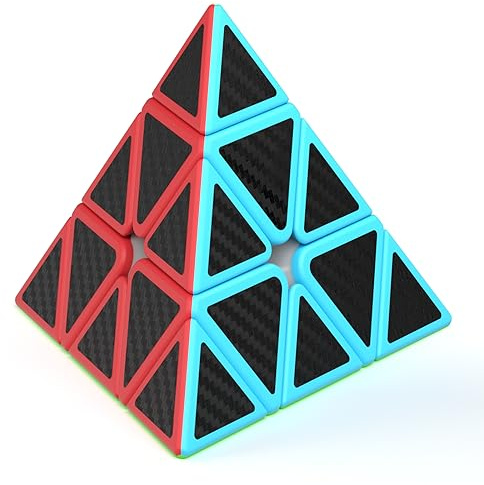 Vdealen Pyramide Zauberwürfel Dreieck Speed Cube, Pyraminx Magic Cube für Anfänger und Fortgeschrittene, Triangle Cube Geschenk für Kinder Teenager Erwachsene(Kohlefaser-Aufkleber)