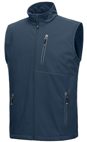 33,000ft Men's Lightweight Softshell Gilet, Windproof Waterproof Outerwear Vest Gilets Sleeveless Jacket for Cycling Running Hiking Golf Travel Midnight Blue L