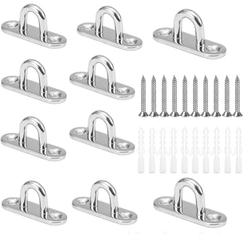 CYUaoao M5 Pad Eye Plate 304 Stainless Steel 45mm Oblong Pad Eye Plate Metal Staple Ring Hook Hardware with 2 Holes for Marine Hardware Staple Hook Loop Hanging Flower Pots & Fencing 10Pcs