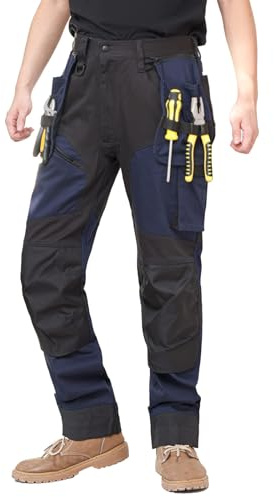 WORK IDEA Pantalon de Travail Homme, Poches Genoux Oxford, Pantalon en Coton Stretch