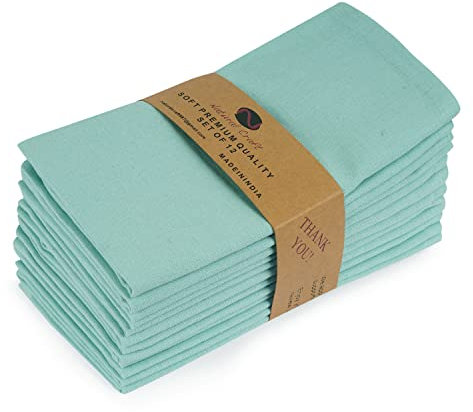 NATURALCRAFT Aqua Green Cloth Napkins Set of 12 Cotton Linen 18x18 inch
