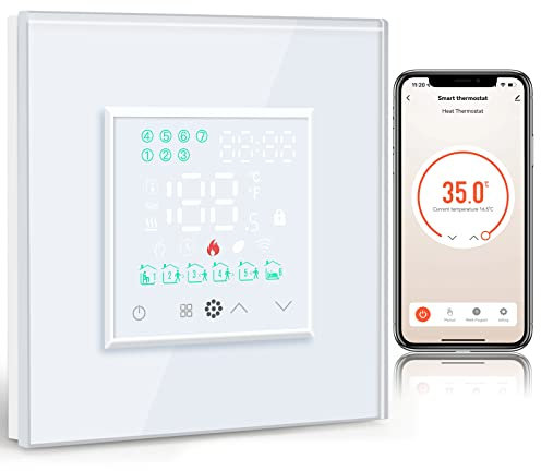 BSEED WiFi Termostato Controlador de Temperatura Blanco para Calefacción de Calderas,5A Smart Termostato con Pantalla Táctil LED Compatible con Alexa y Google Home