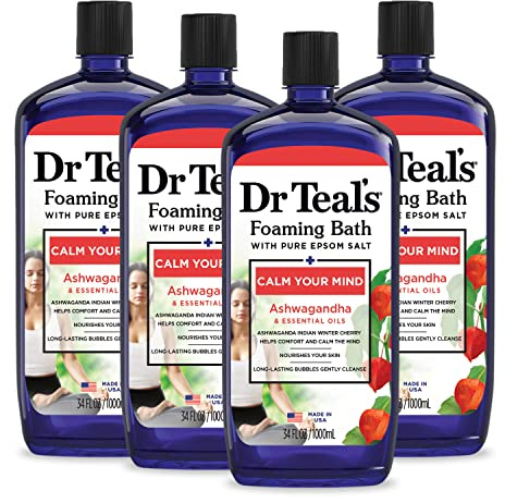 Dr Teal's Foaming Bath with Pure Epsom Salt, Ashwagandha, 34 fl oz (Pack of 4)