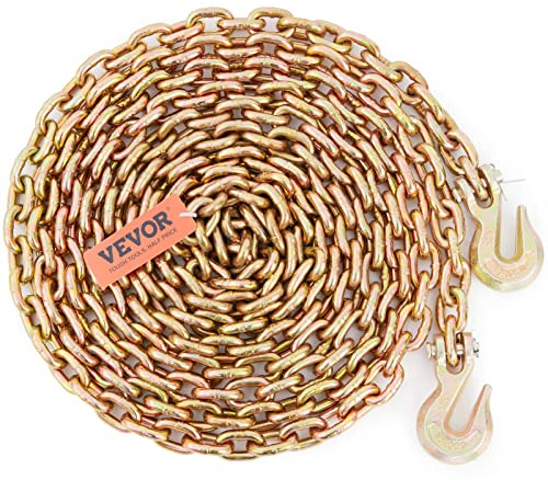VEVOR Transport Binder Chain, 5/16''x20' Tow Chain with Grab Hooks, 4900lbs Safe Working Load, G80 Heavy Duty Chain, Logging Chain for Transporting Towing, Tie Down Binding Equipment