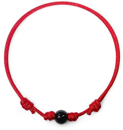 Black Tourmaline Protection Bracelet – Adjustable Red or Black String Cord with Natural Gemstone Beads | Unisex Talisman for Good Luck, Energy Shield & Positivity (Red)