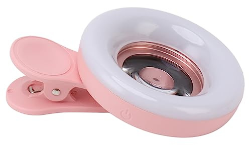 Fockety telefon-ring-fyllningsljusobjektiv, 15x makroobjektiv, telefon mini klämringlampa, uppladdningsbar för videoinspelning (rosa)