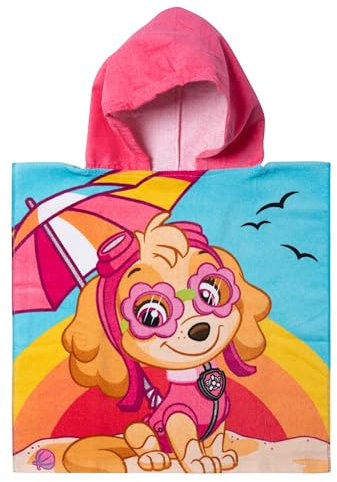 United Labels Paw Patrol Badeponcho für Mädchen, Bunt, Skye, 50 x 100 cm, 100% Baumwolle, Kinder Badehandtuch mit Kapuze, Handtuch Poncho
